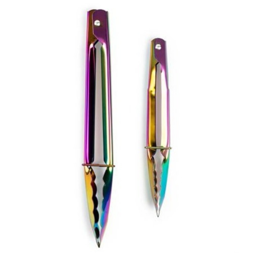 Thyme & Table Locking Tongs 2-Piece Set Rainbow Iridescent Stainless Steel